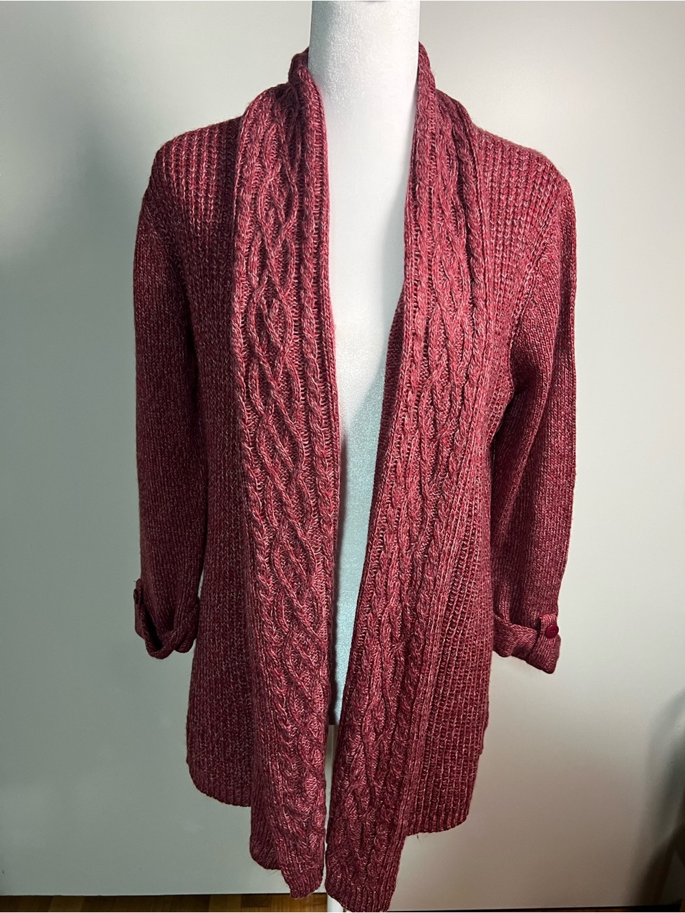 LOFT Cable-Trim Open Front Cardigan - Rose